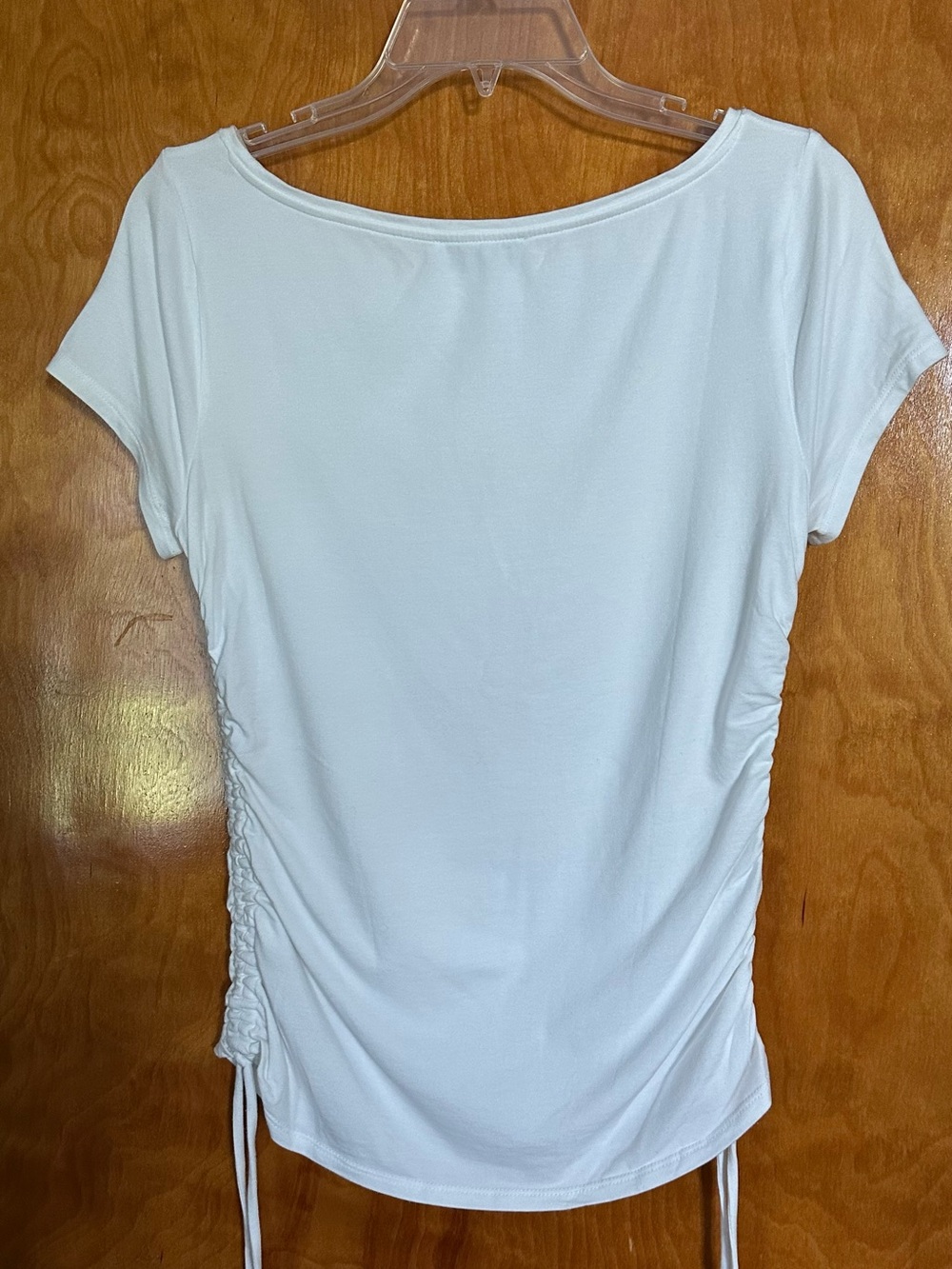White House Black Market White Short Sleeve Side-Ruched Tee - Picture 2 of 3